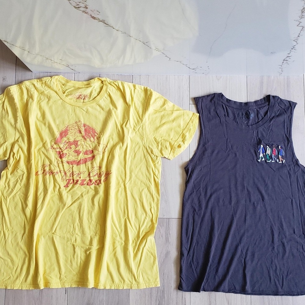 Stranger Things Lot 2 Mens XL Surfer Boy Pizza Netflix Graphic Shirts